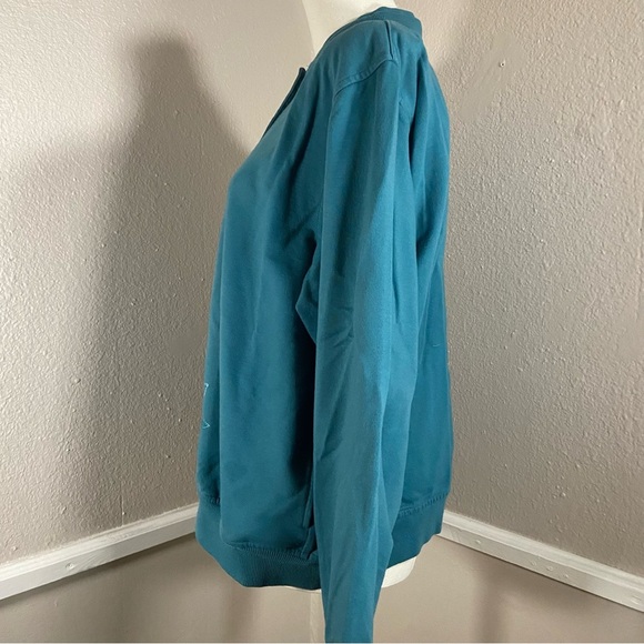 Alfred Dunner Embroidered Beaded Button Up Cardigan Size Large Teal - Picture 2 of 9